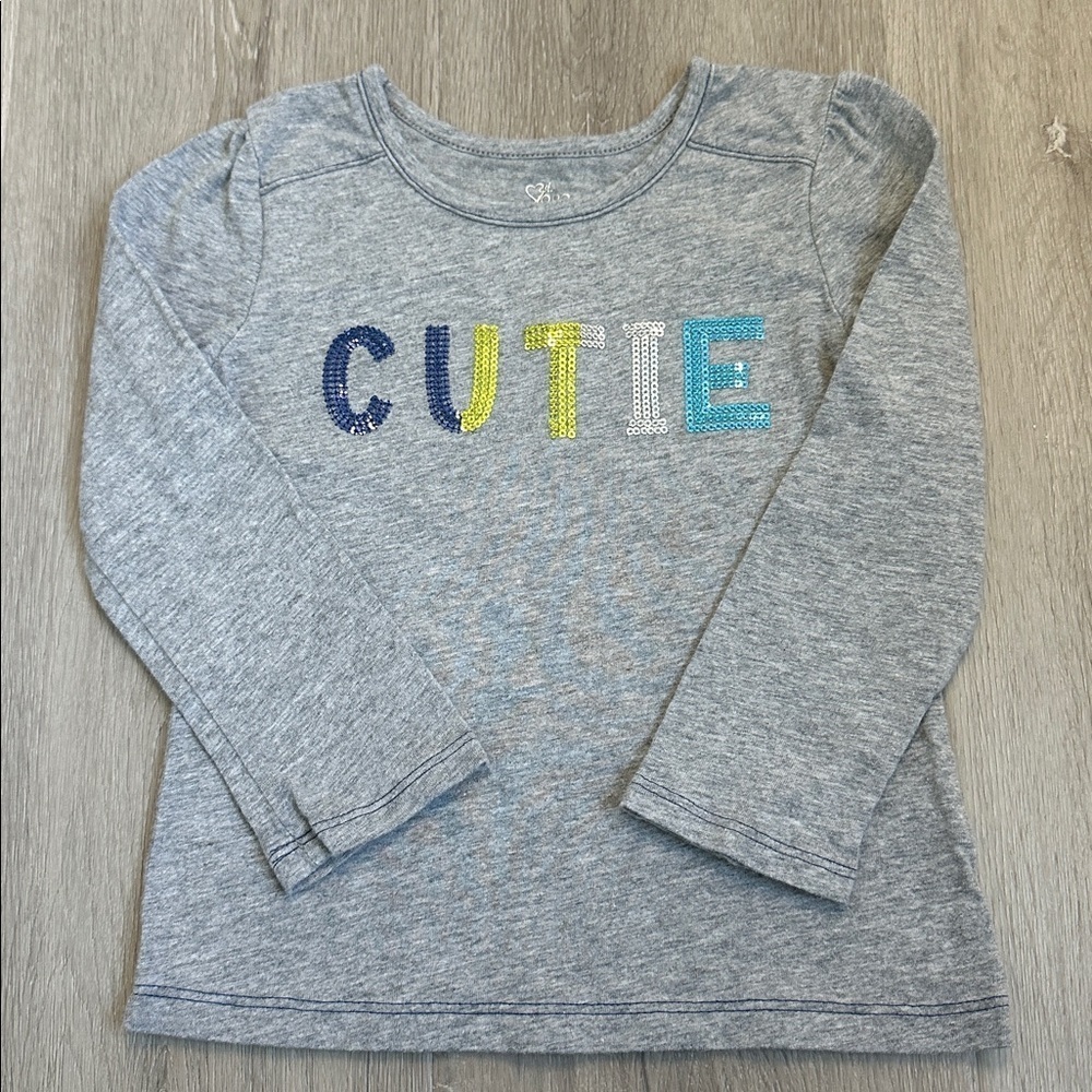 Place Heather Gray Toddler Shirt sequin CUTIE size 3T